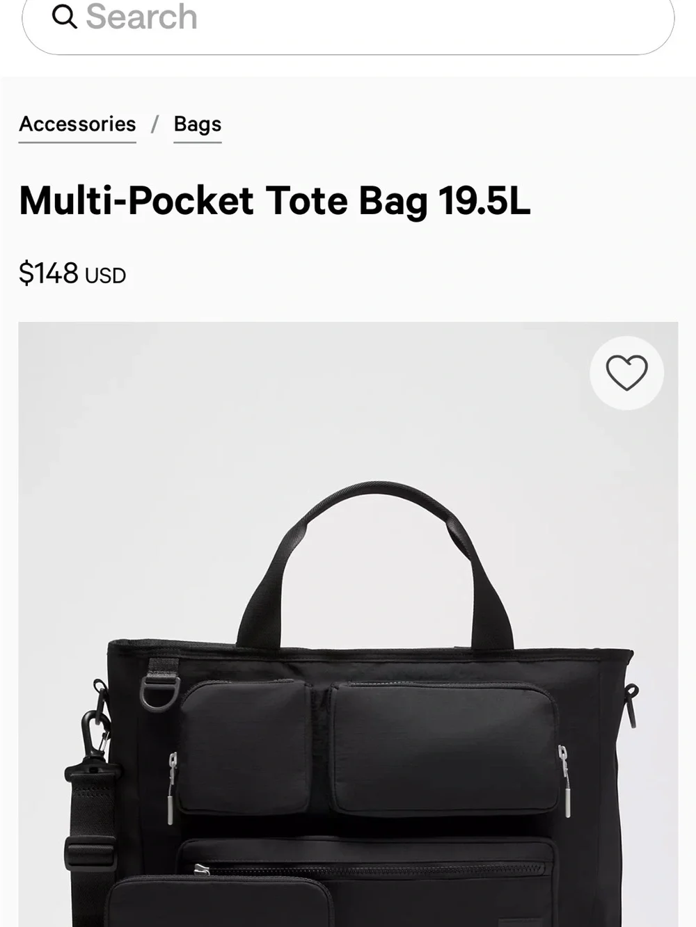 lululemon athletica Men’s Black Utility Tote with Front Pouches